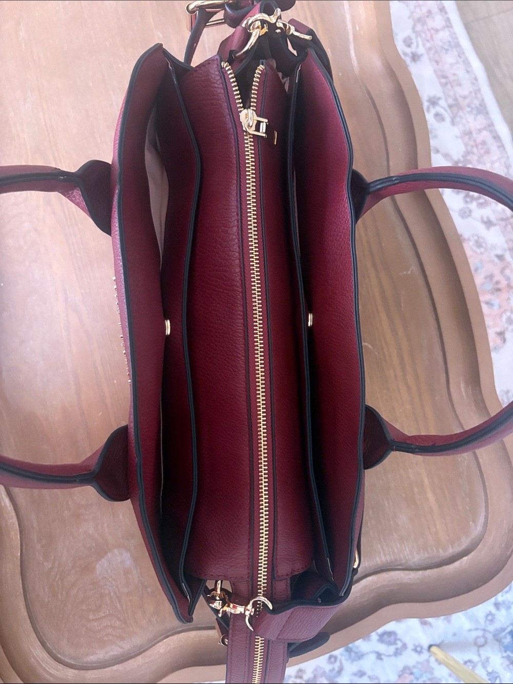 Poppy & Peonies Deep Wine Pebble Leather Satchel - Picture 2 of 11